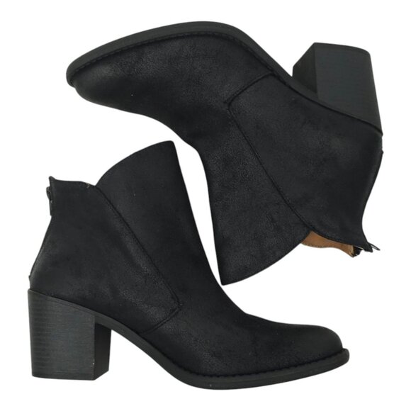 Qupid Ankle Boot Women Size 9 Chunky Block Heel Faux Suede Back Zip Bootie Black - Picture 10 of 16
